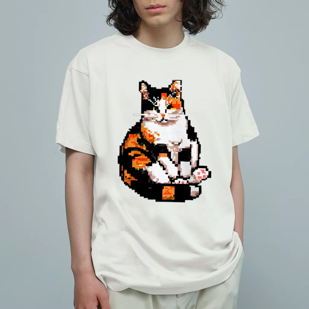 スタートライフ！のトリコロールドットキャット オーガニックコットンTシャツ