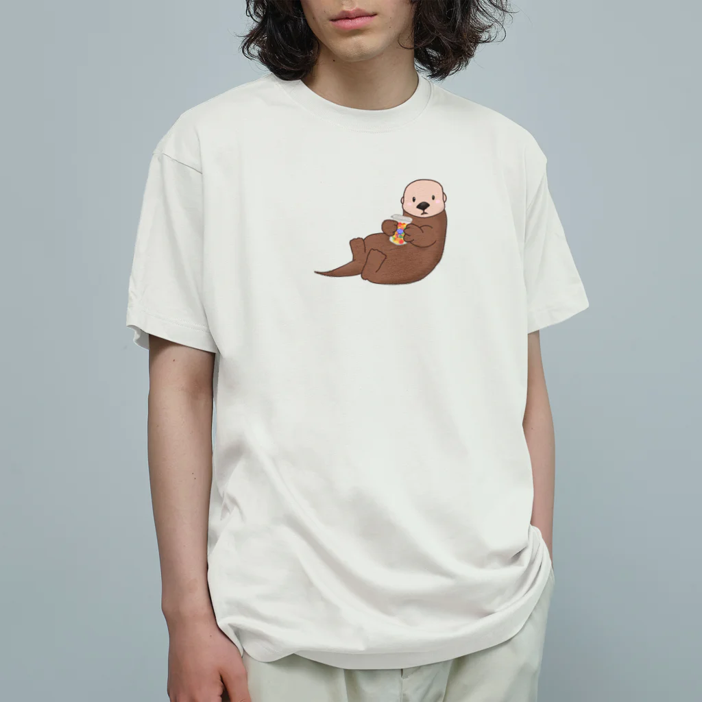 まるちゃん。のラッコピクルス BW オーガニックコットンTシャツ