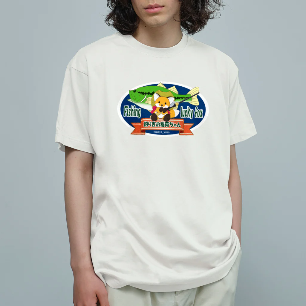 もふもふ♡けもっ娘村　(摩耶夕湖)の『釣り吉お稲荷ちゃん🎣🦊』Ａ楕円型 Organic Cotton T-Shirt