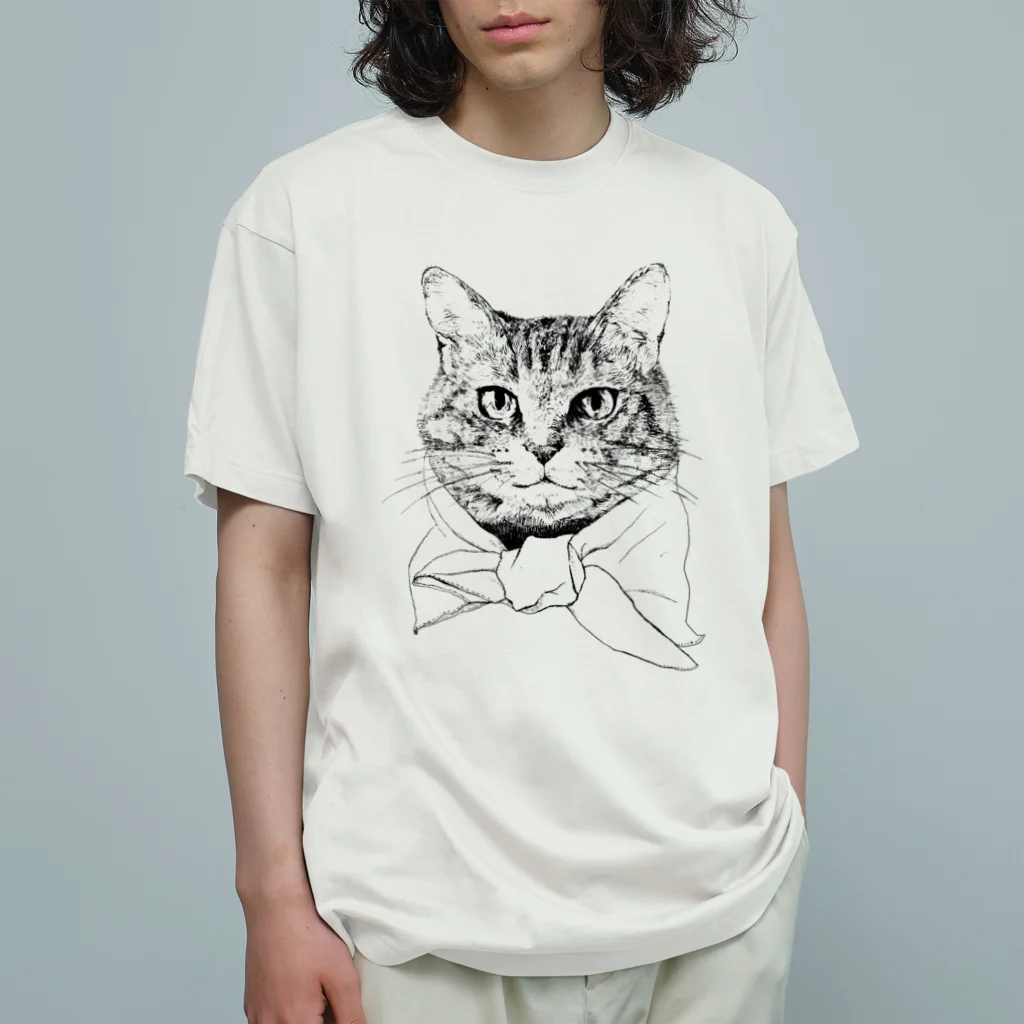 猫竹（nekotake)のペン画のしましま猫ちゃん オーガニックコットンTシャツ