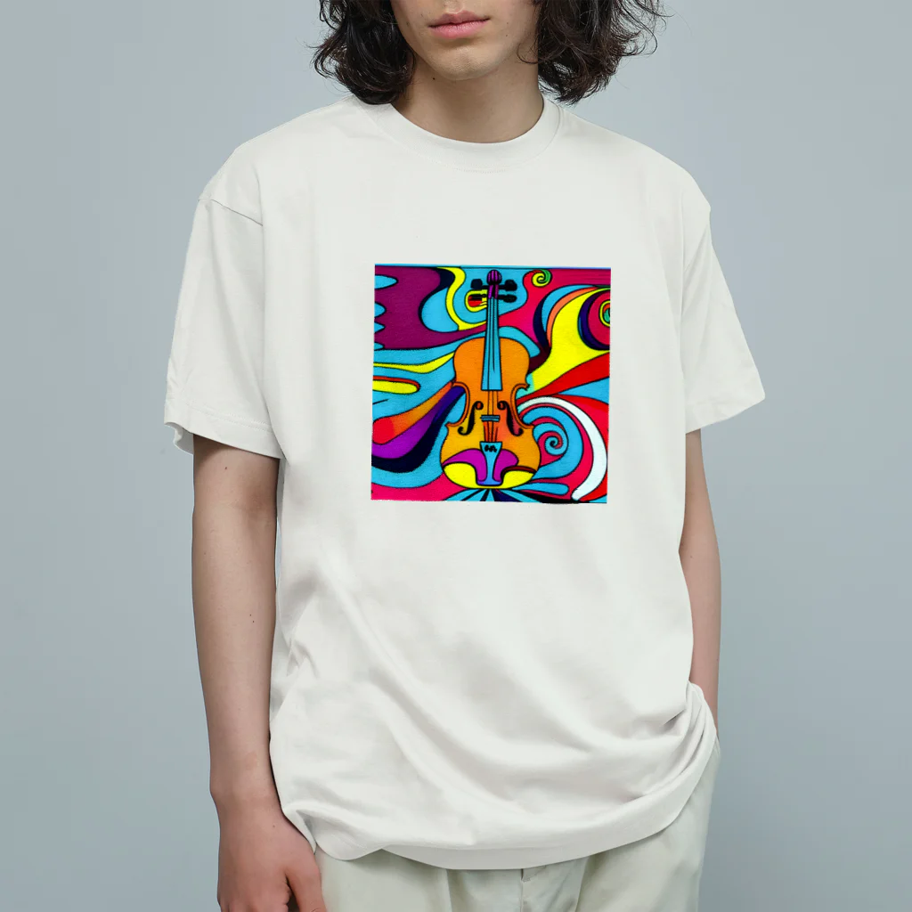 stugio_kの鮮やかなバイオリン柄 オーガニックコットンTシャツ