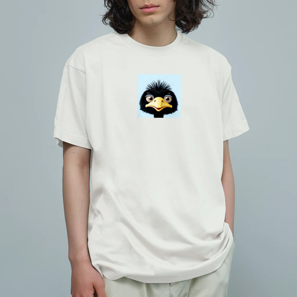 シンプルアニマル（カエル多め）のシンプルなダチョウ オーガニックコットンTシャツ