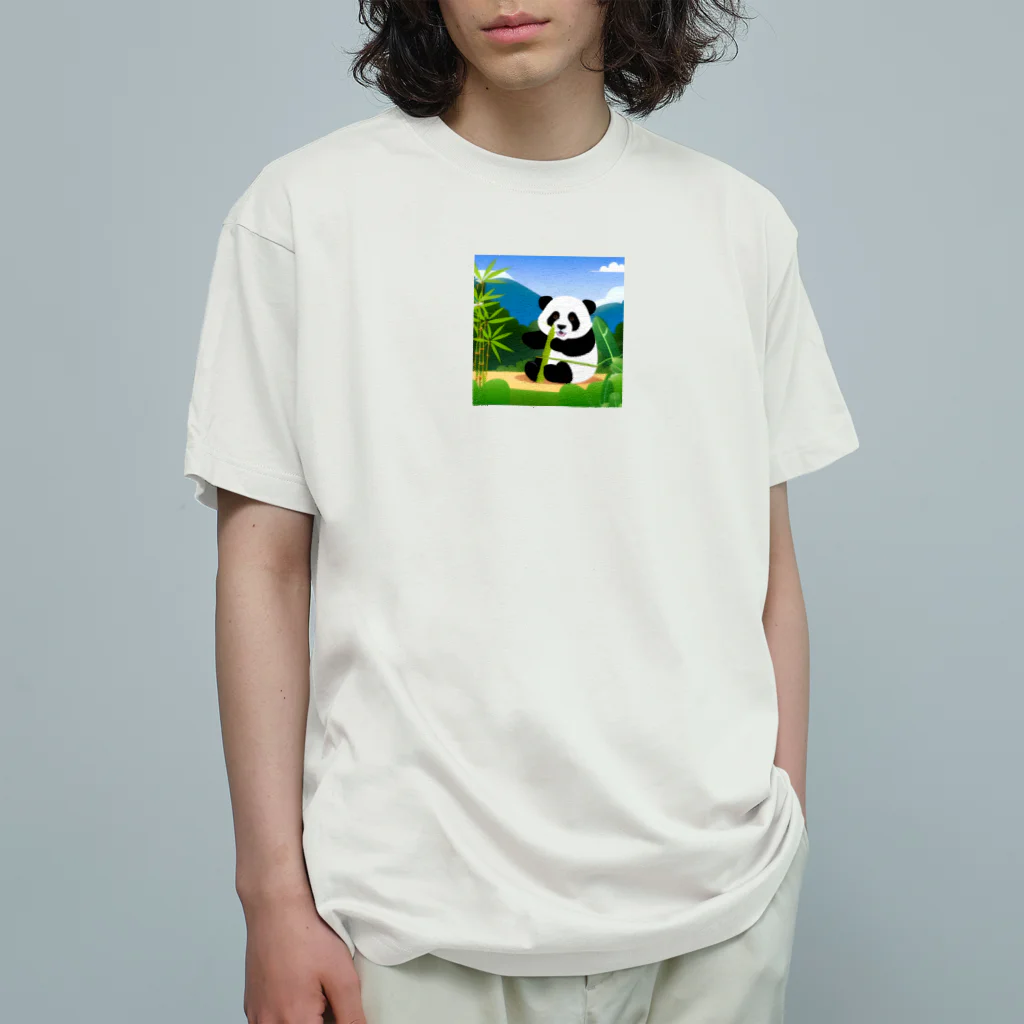 Send8の可愛くむさぼるパンダ オーガニックコットンTシャツ