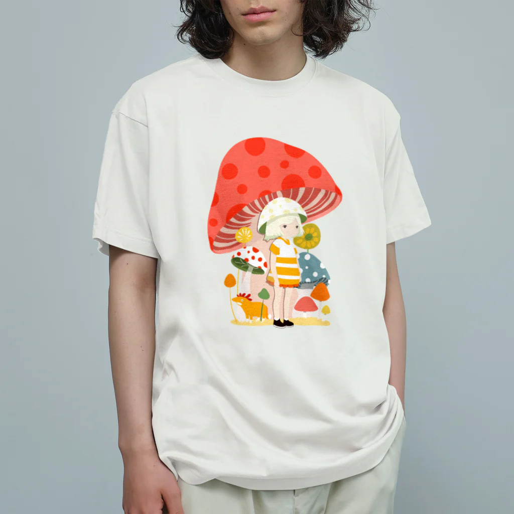 MangMARUのキノコ少女 オーガニックコットンTシャツ