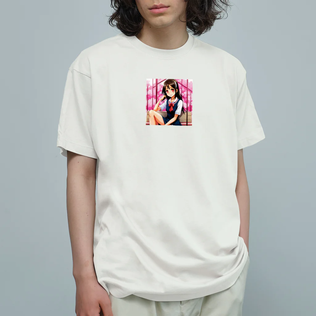 🎨デザイン宮殿🛍️の✨明るい美少女シリーズ：スレンダー女子高生エディション✨ オーガニックコットンTシャツ