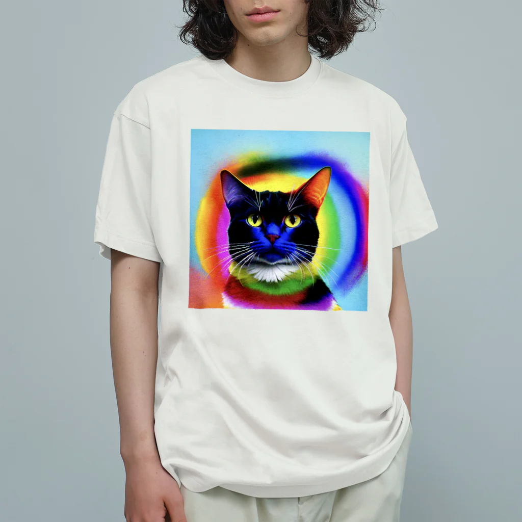 湊翔パパの趣味部屋の虹猫 オーガニックコットンTシャツ