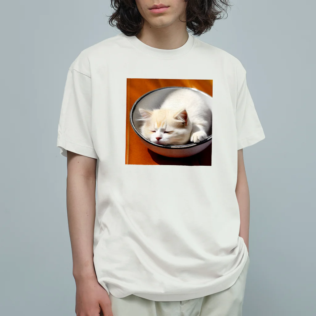 marusheのブサカワ猫のネコどんぶり オーガニックコットンTシャツ