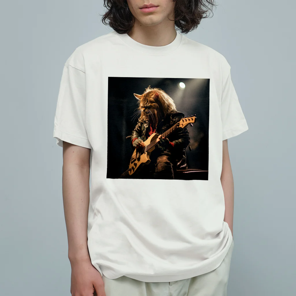 Gavi'sのRockなCat 猫ギターバージョン2 オーガニックコットンTシャツ