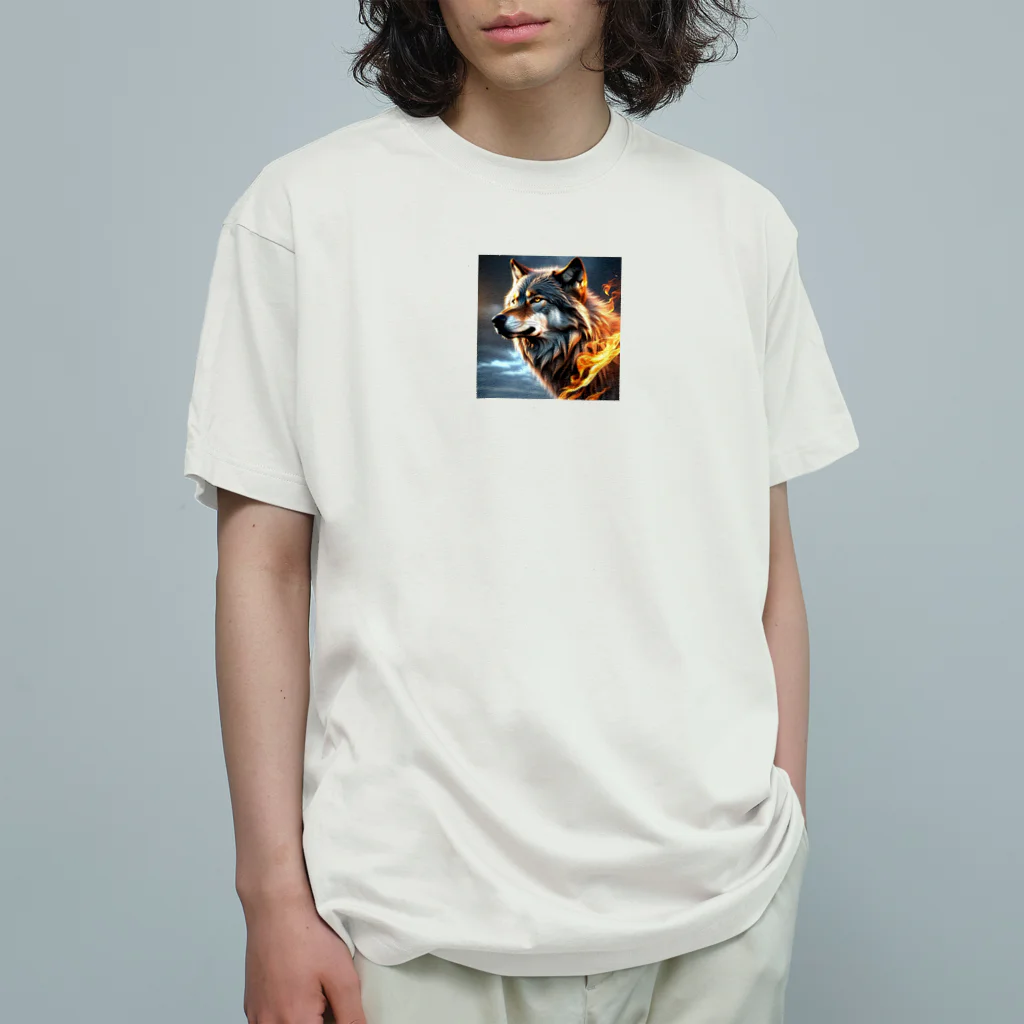 GOLAEの炎を纏う狼 Organic Cotton T-Shirt