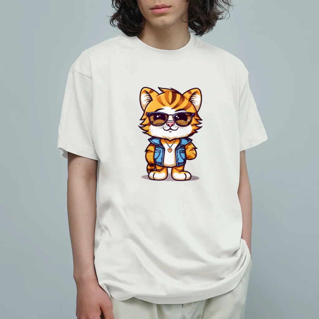 Vasetti_pressのベストを着たトラ オーガニックコットンTシャツ