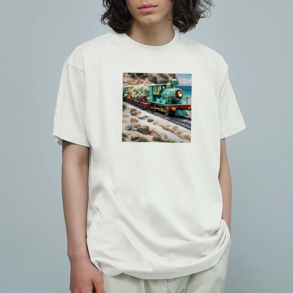 kenarakawaの海沿い走る汽車グッズ オーガニックコットンTシャツ