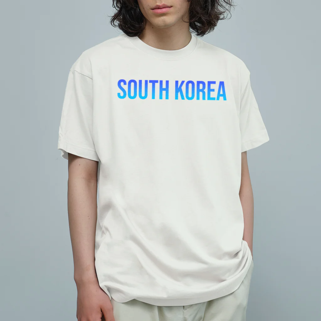 ON NOtEの大韓民国 ロゴブルー オーガニックコットンTシャツ