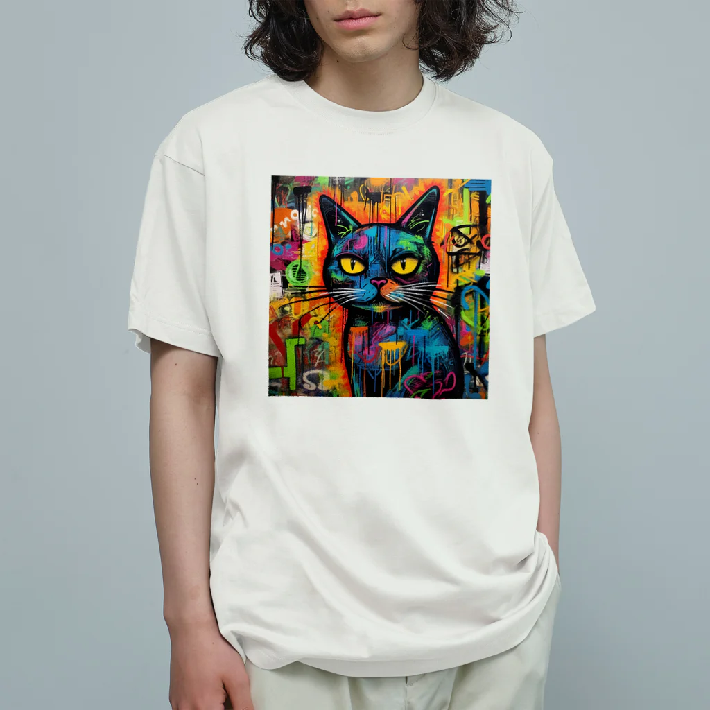 Hayate Kawakami オリジナルのサイバーパンク猫 オーガニックコットンTシャツ