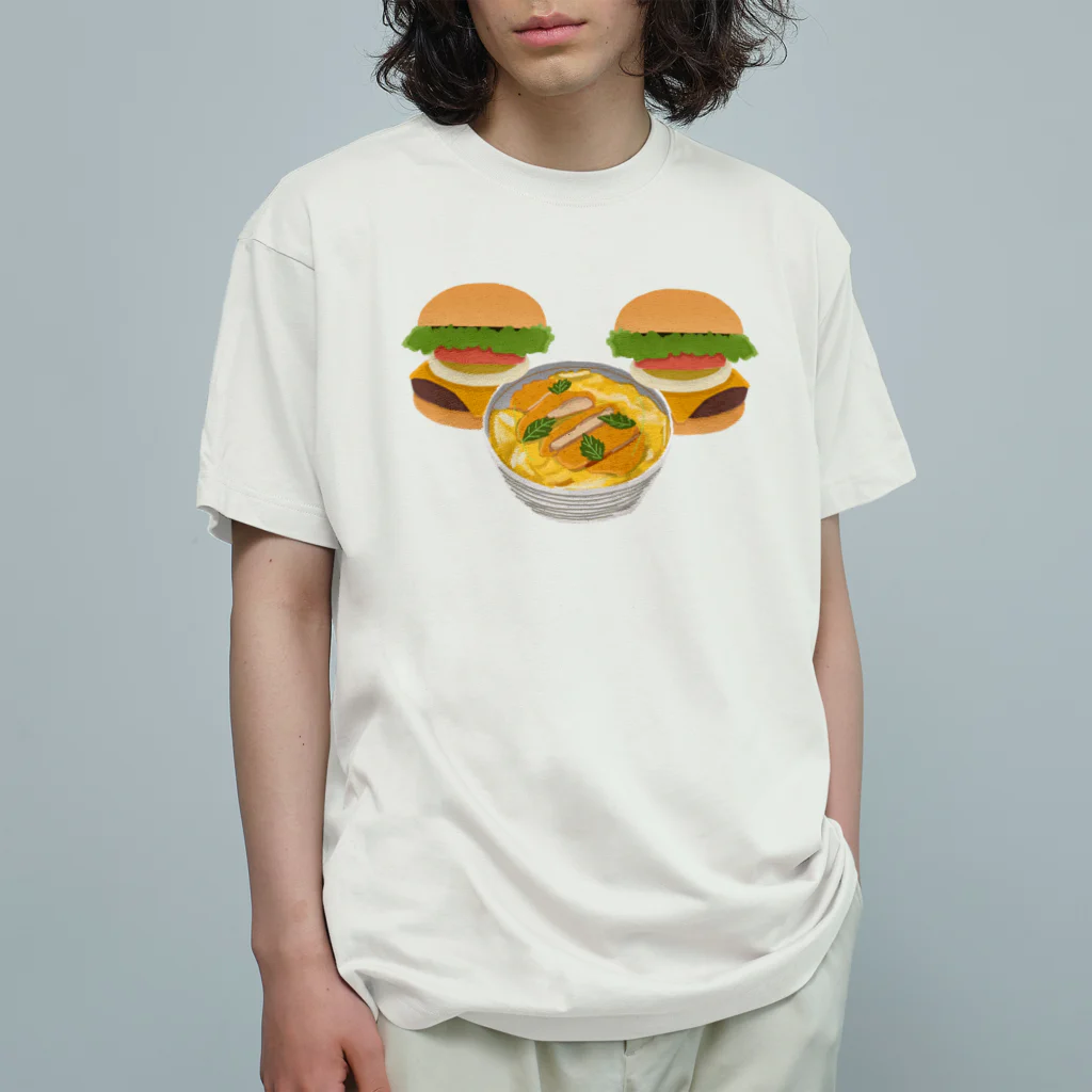 徳原旅行先のお土産屋さんのかつ丼とハンバーガー２個 Organic Cotton T-Shirt