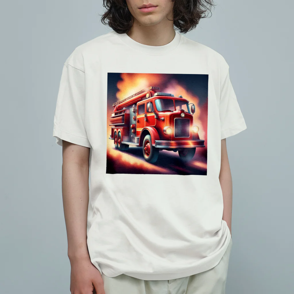 ビッグスマイルライフのレトロタンク消防車　 オーガニックコットンTシャツ
