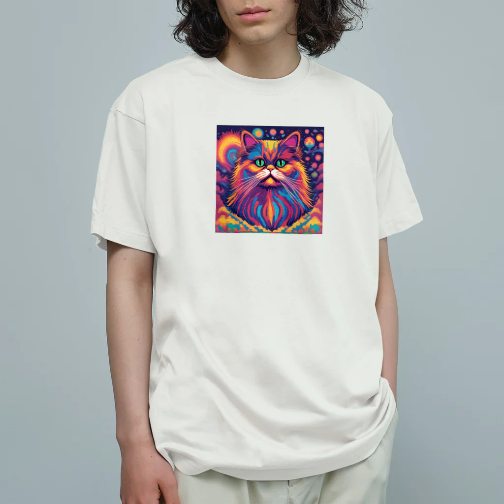 &AIのカラフルデジタルアートペルシャ猫　3 オーガニックコットンTシャツ