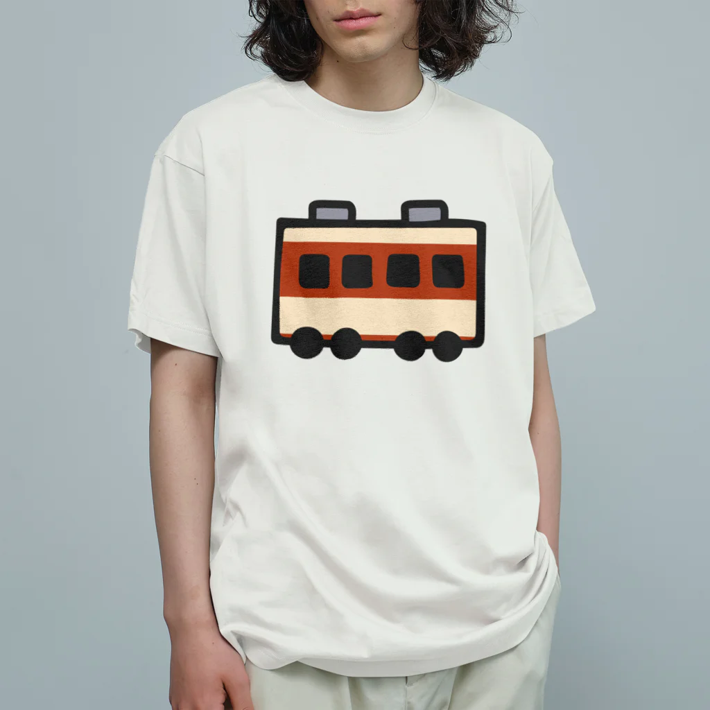 みずしまワークスの昔の電車：えんじ＆クリーム オーガニックコットンTシャツ
