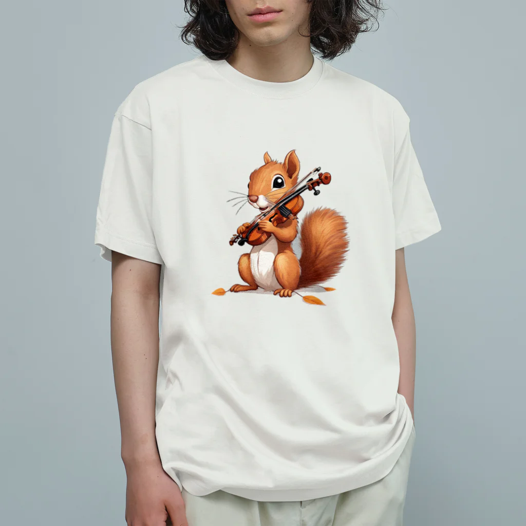 moriugのバイオリンを奏でるリス Organic Cotton T-Shirt