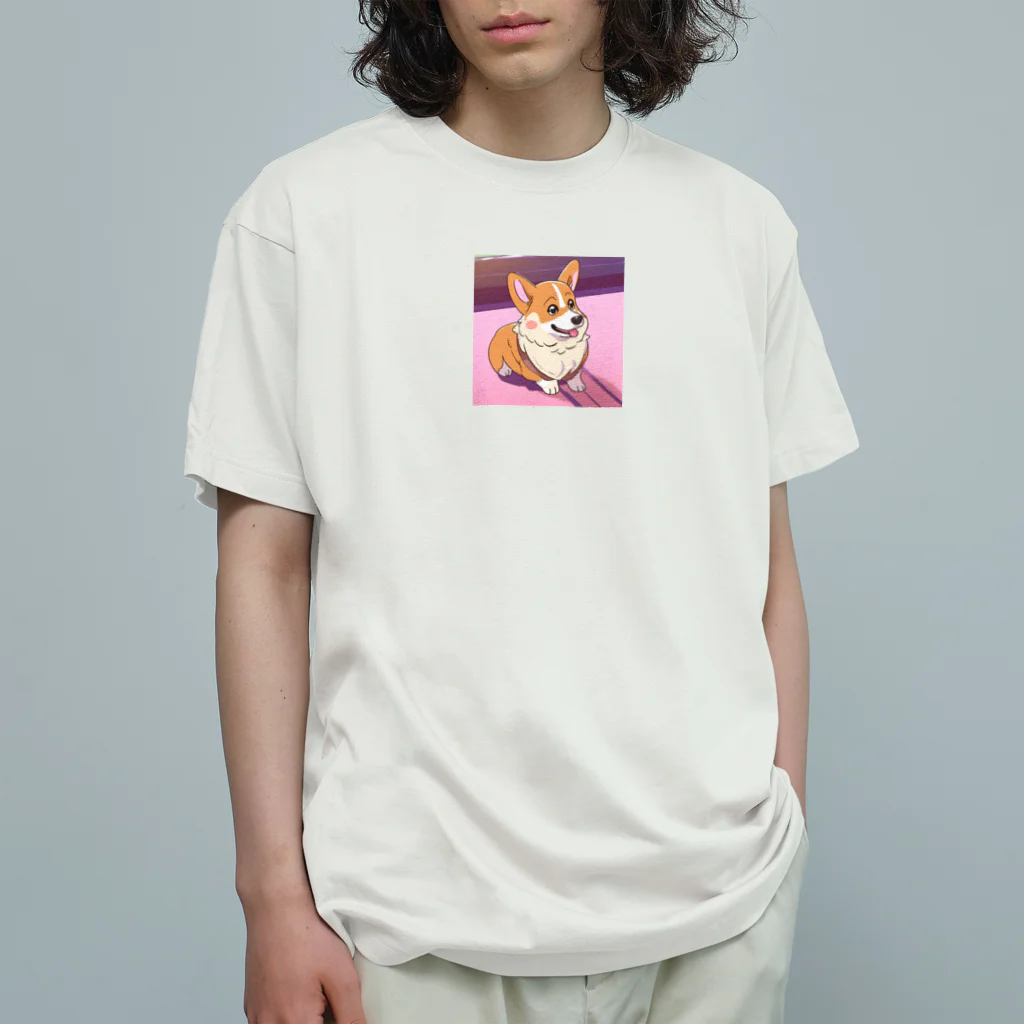 ひろひろファションのアニメ風　コーギー オーガニックコットンTシャツ