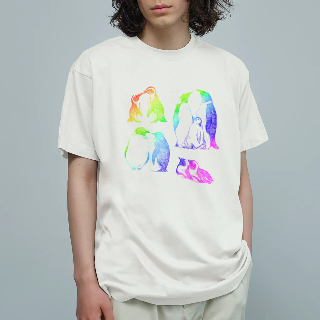 縁-yukari-のカラフルペンギン オーガニックコットンTシャツ