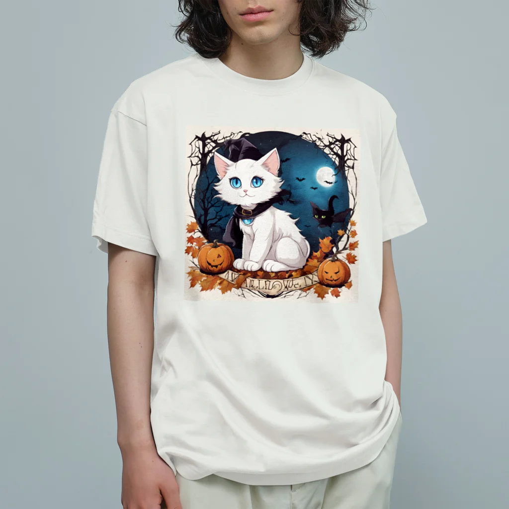 yoiyononakaのハロウィンの白猫08 Organic Cotton T-Shirt