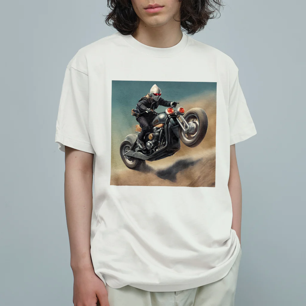 Yamapの仮面のバイク乗り オーガニックコットンTシャツ