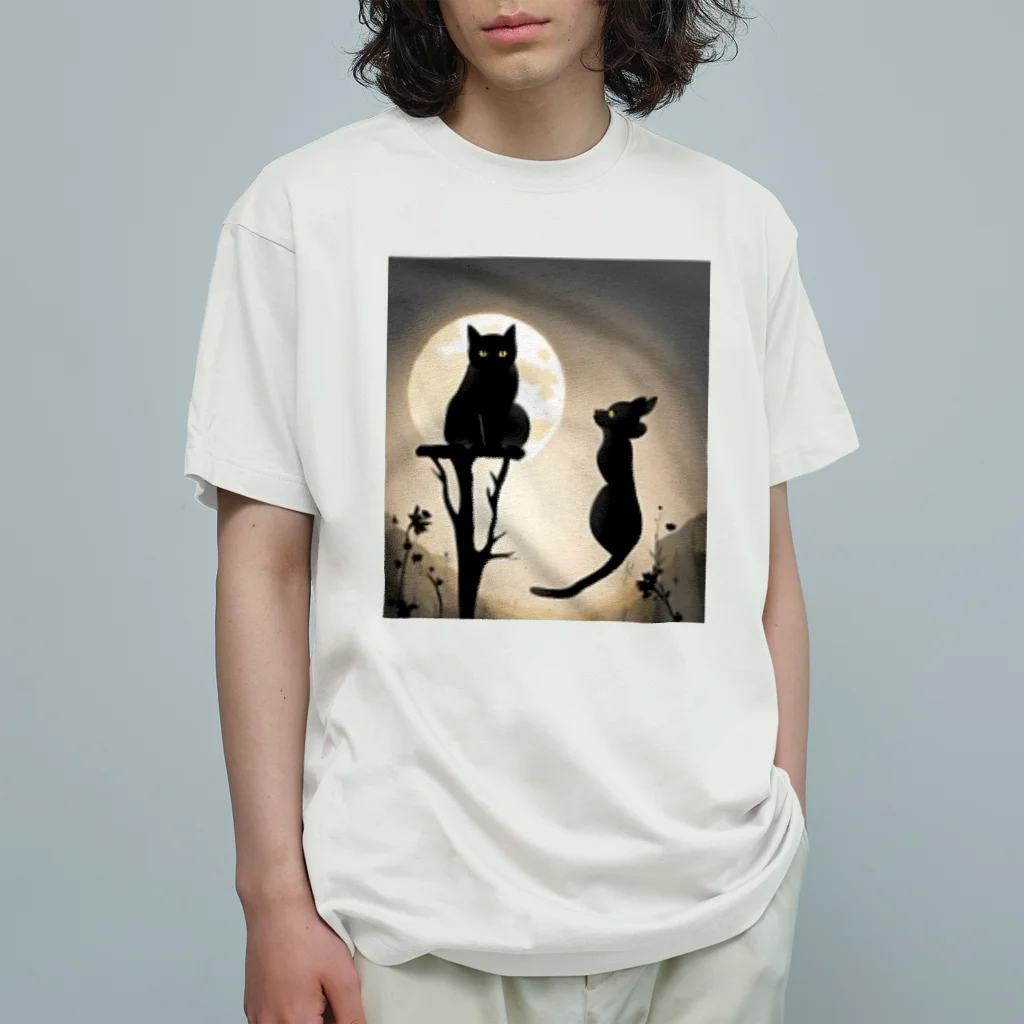 YOKAZE KASUMIの月夜が背景のクールな猫！ Organic Cotton T-Shirt