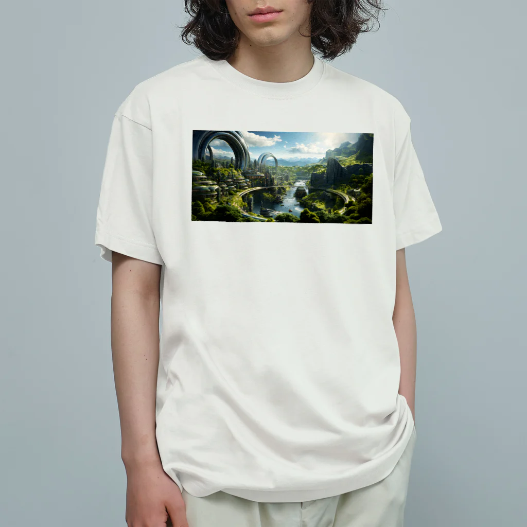 旨味教授といちごもちぷりんの未来都市 渓谷 Organic Cotton T-Shirt