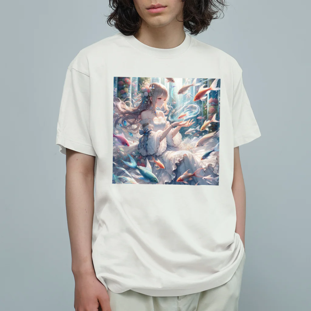 AIと愛とARTのSHOPの魚と少女 オーガニックコットンTシャツ