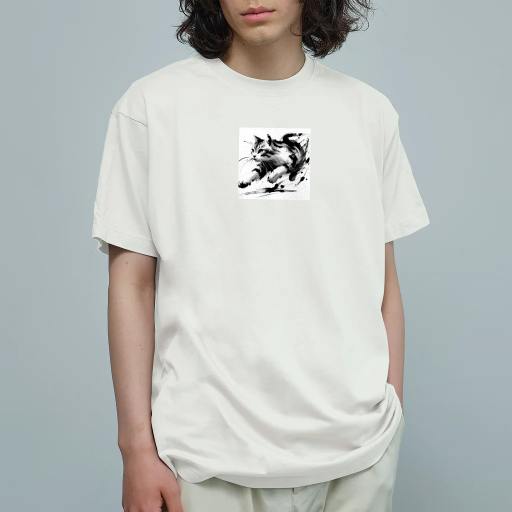 ROCKSWEBの走る猫 オーガニックコットンTシャツ