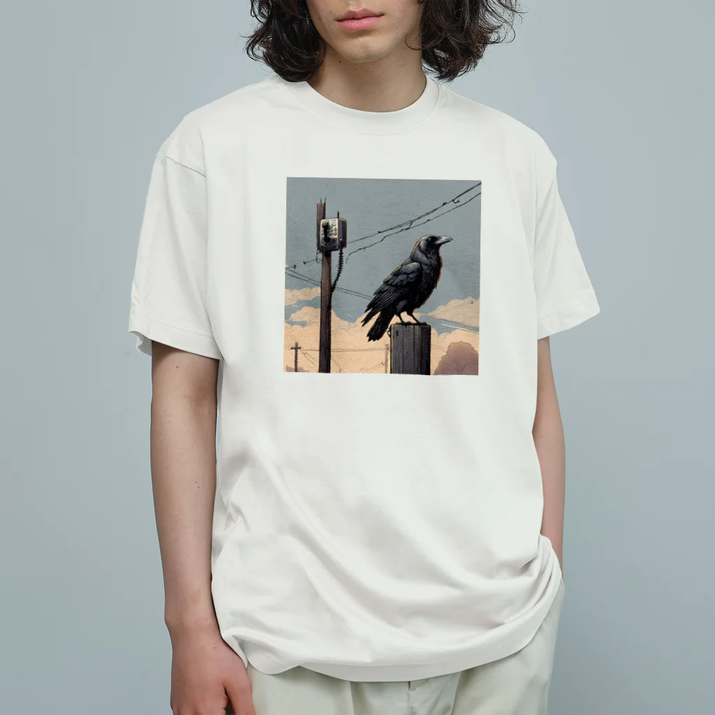 Dosei-sanの夕暮れカラス オーガニックコットンTシャツ