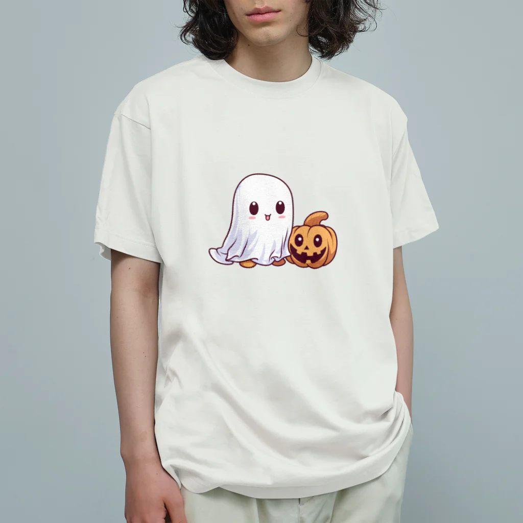 Vasetti_pressの可愛いおばけとカボチャ オーガニックコットンTシャツ