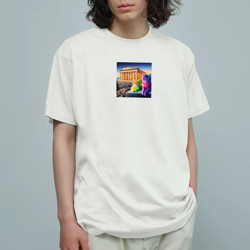 ニャーちゃんショップのパルテノン神殿のキャッツ オーガニックコットンTシャツ