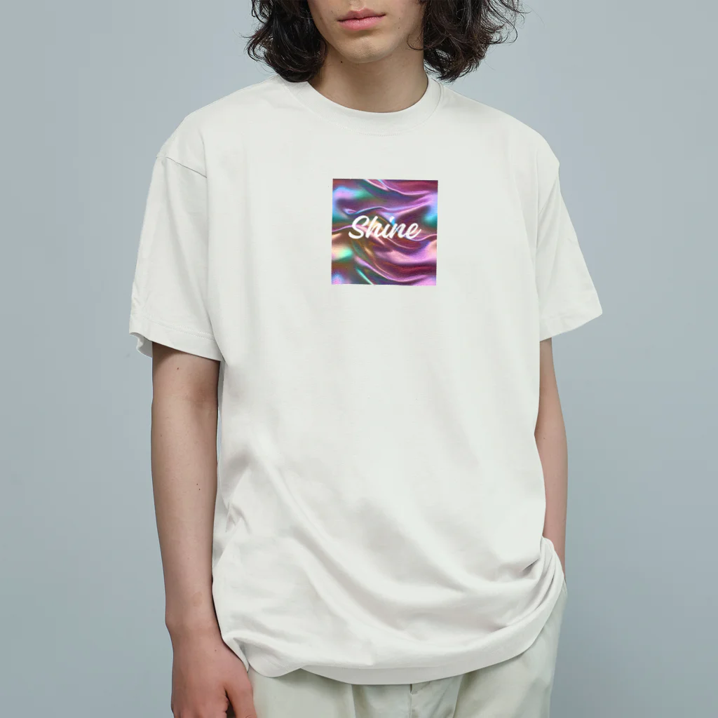 Kumamanのオーロラシルク　Shineロゴ入り オーガニックコットンTシャツ