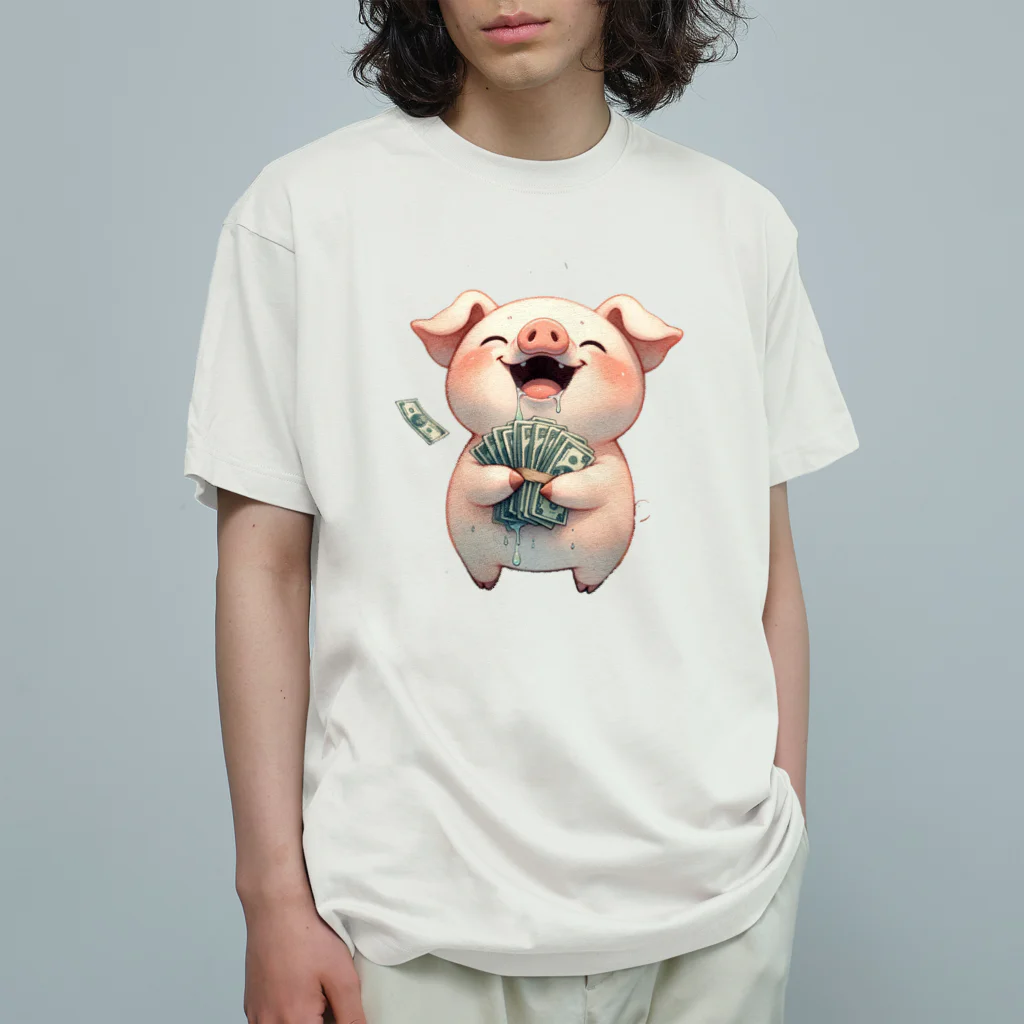 Hayate Kawakami オリジナルの資本主義の豚「お金大好き」 Organic Cotton T-Shirt