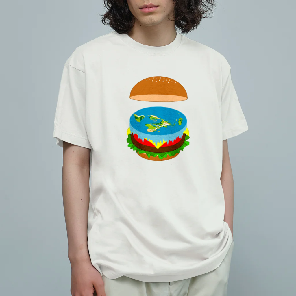 コチ(ボストンテリア)の地球平面バーガー説[v2.8k] オーガニックコットンTシャツ