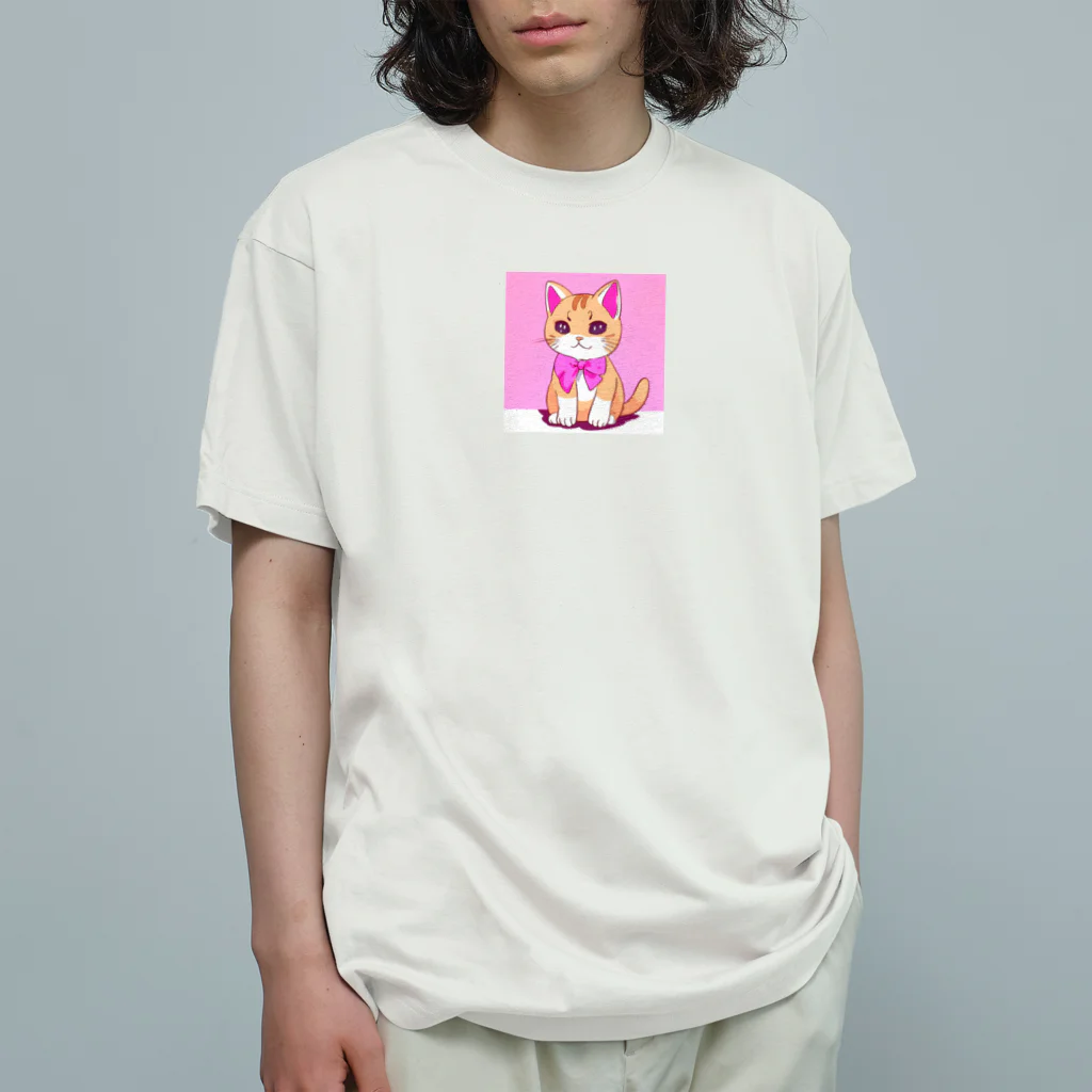 Officefaceのリボン猫ちゃん オーガニックコットンTシャツ