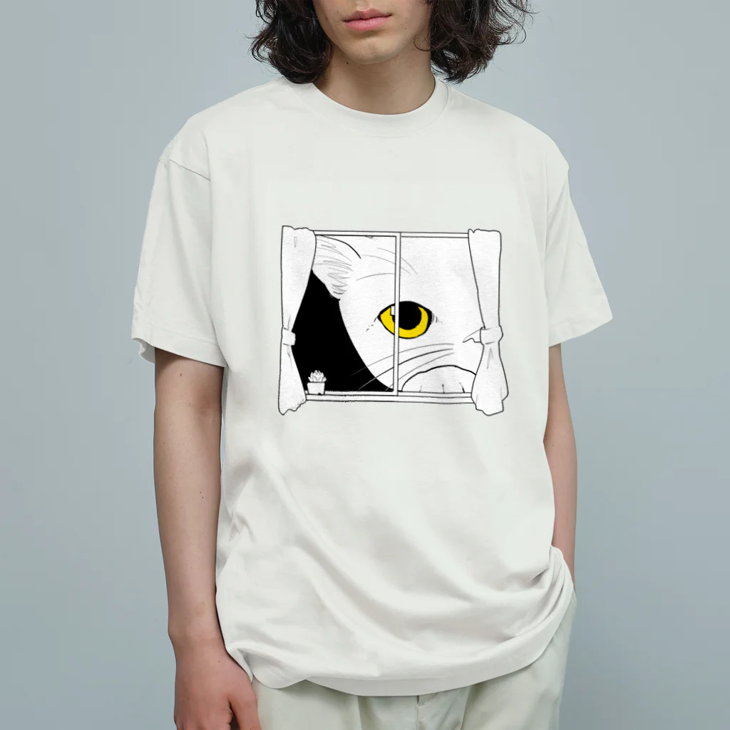 bajo_la_nieveの窓から猫 オーガニックコットンTシャツ