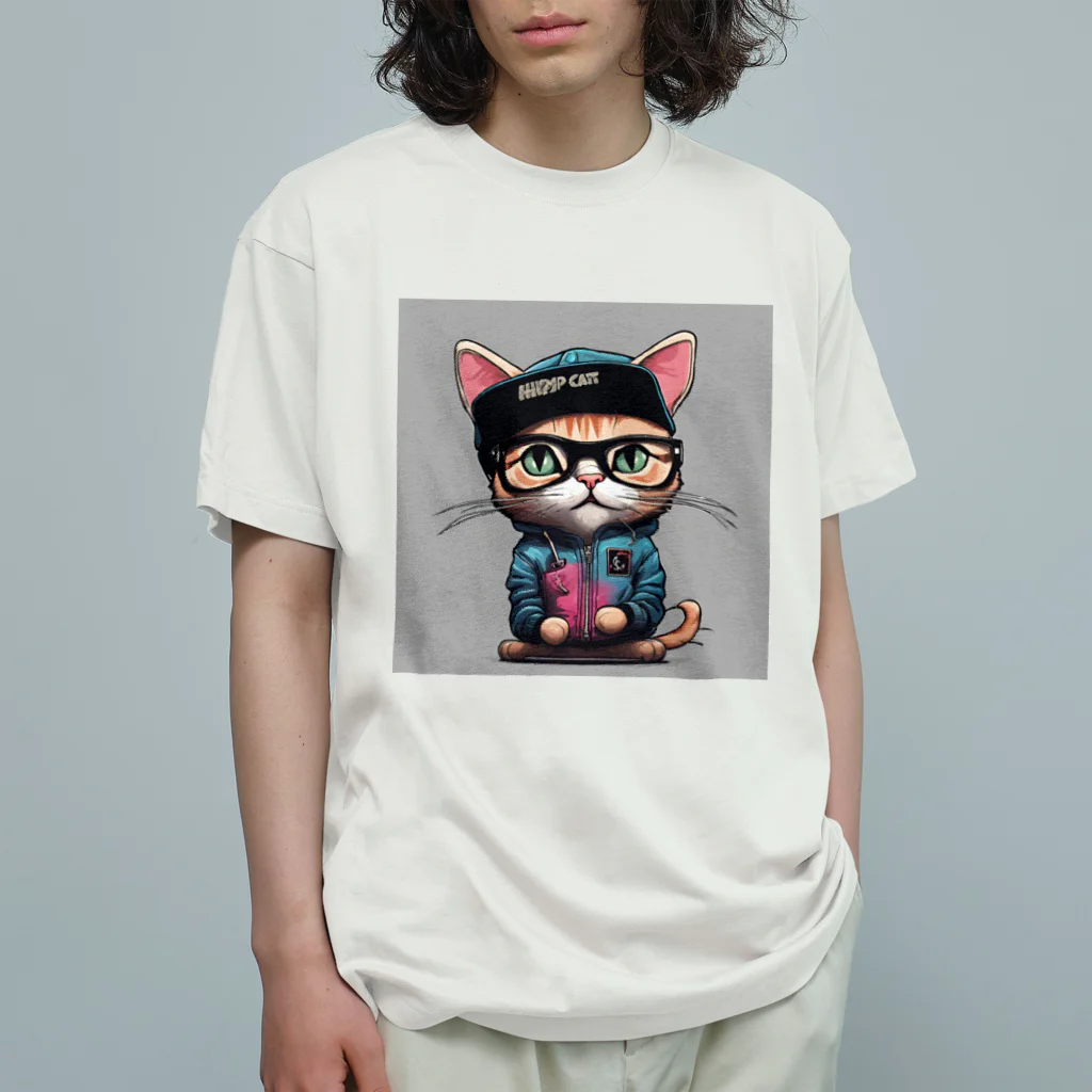 非常口社長のヒップホップ猫 オーガニックコットンTシャツ