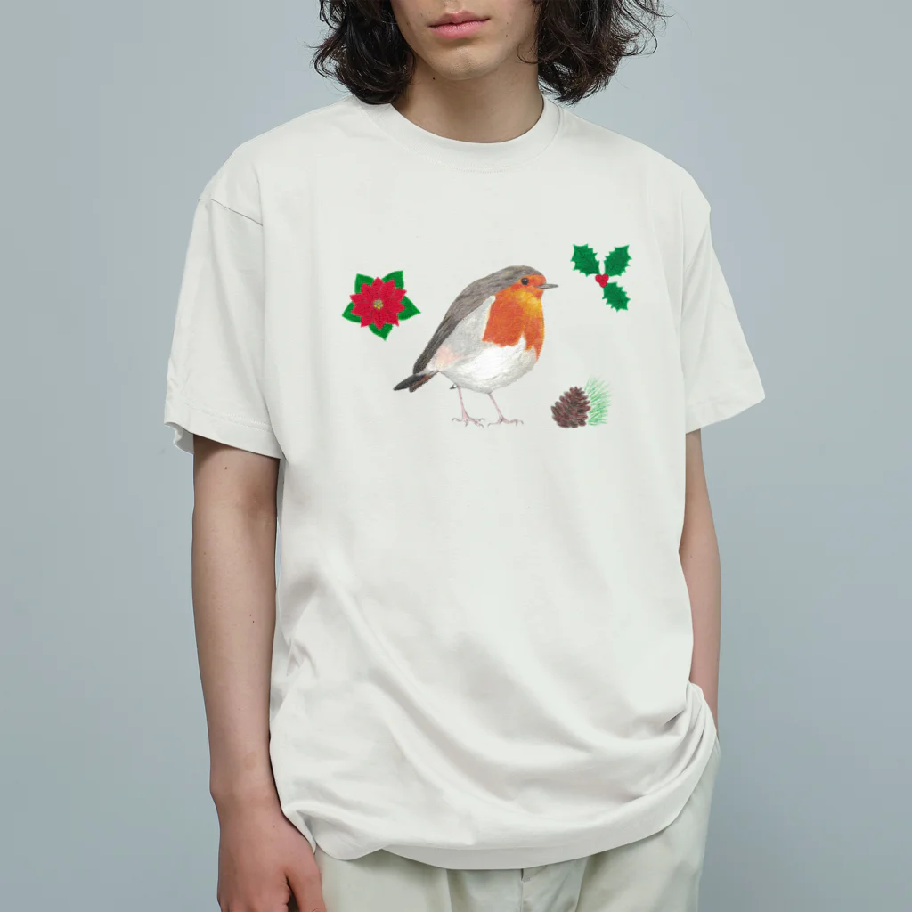 森図鑑の[森図鑑] クリスマスロビン(西洋こまどり)A Organic Cotton T-Shirt