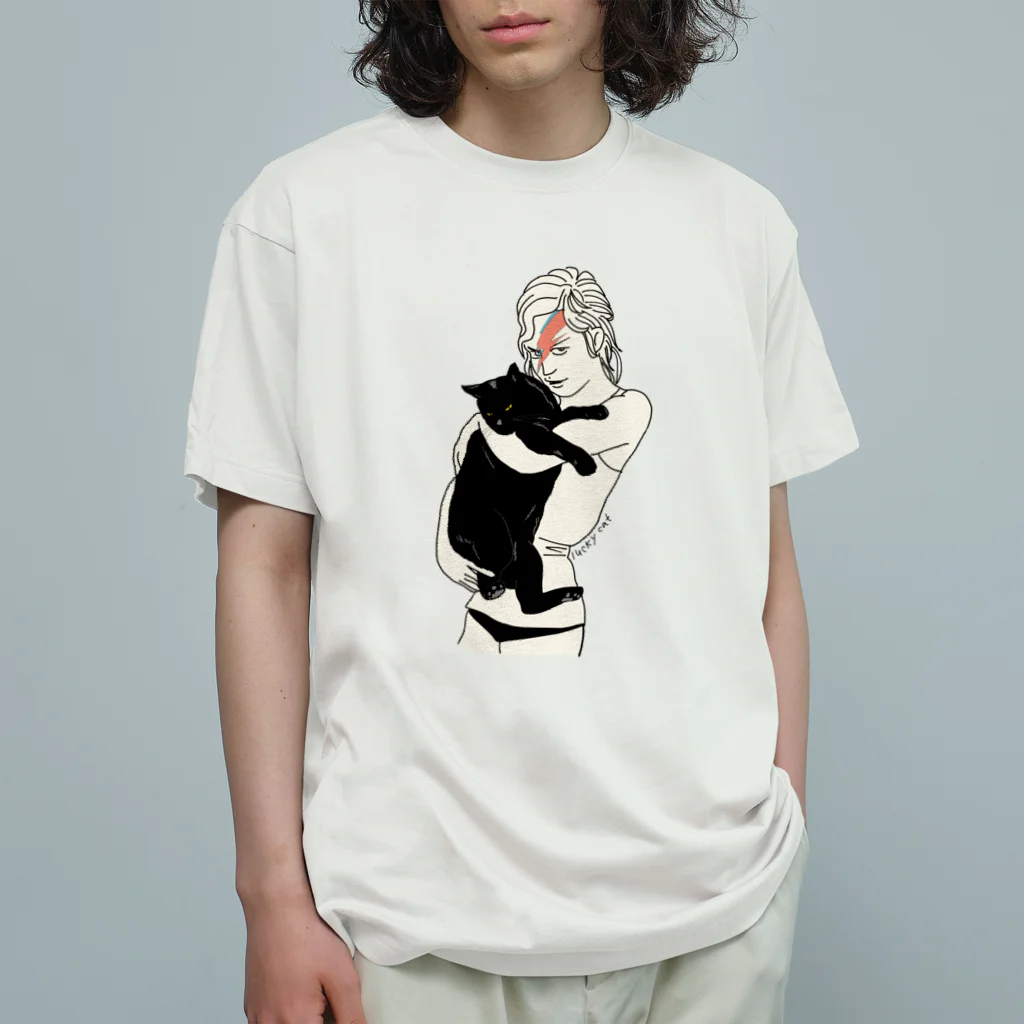 小鳥と映画館のイナズマメイクの女性と黒猫 Organic Cotton T-Shirt