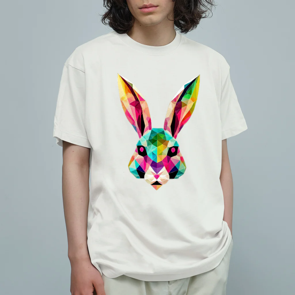 こもれびのカラフルなウサギ オーガニックコットンTシャツ