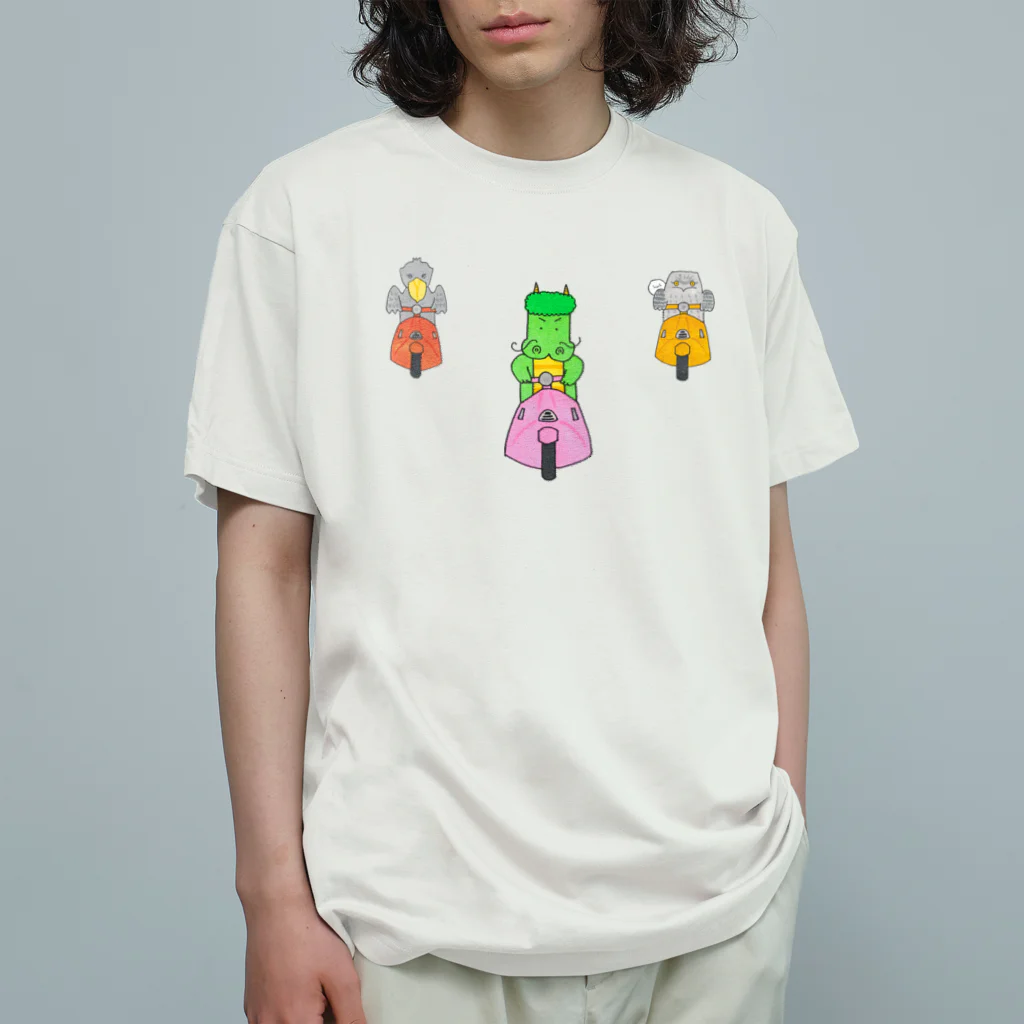 森図鑑の[森図鑑] 龍とハシビロコウとガマグチヨタカのツーリング Organic Cotton T-Shirt