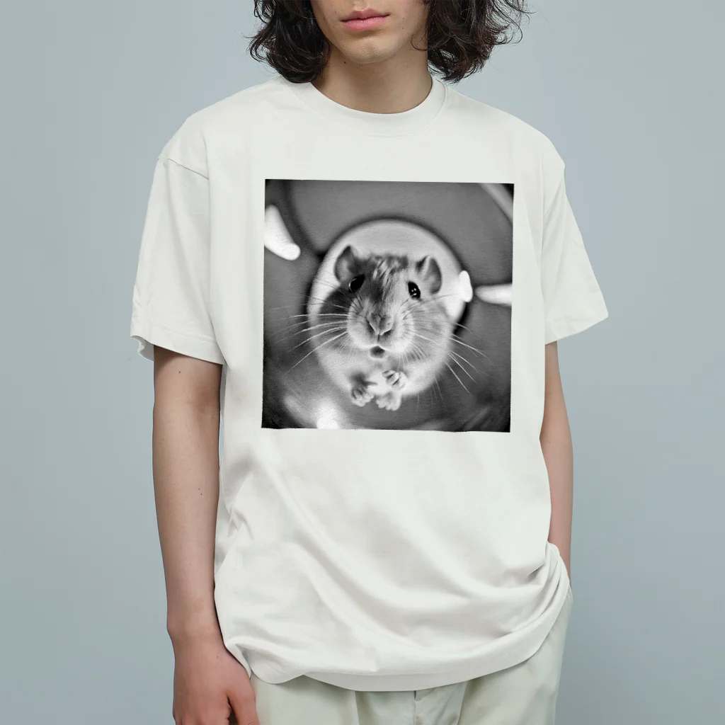 まんまるのhamster モノクロ オーガニックコットンTシャツ