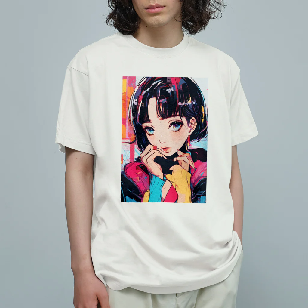 80s pop anime artのキュートな9 0 sアニメスタイル オーガニックコットンTシャツ