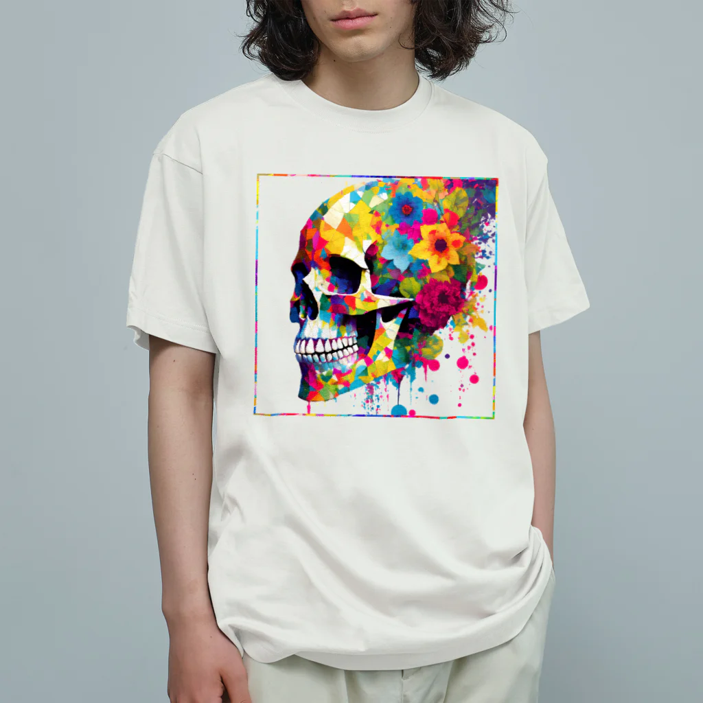 モツ鍋屋の花と髑髏02 オーガニックコットンTシャツ