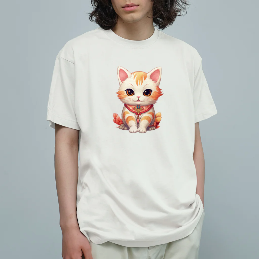 日向ぼっこの縁起猫 Organic Cotton T-Shirt
