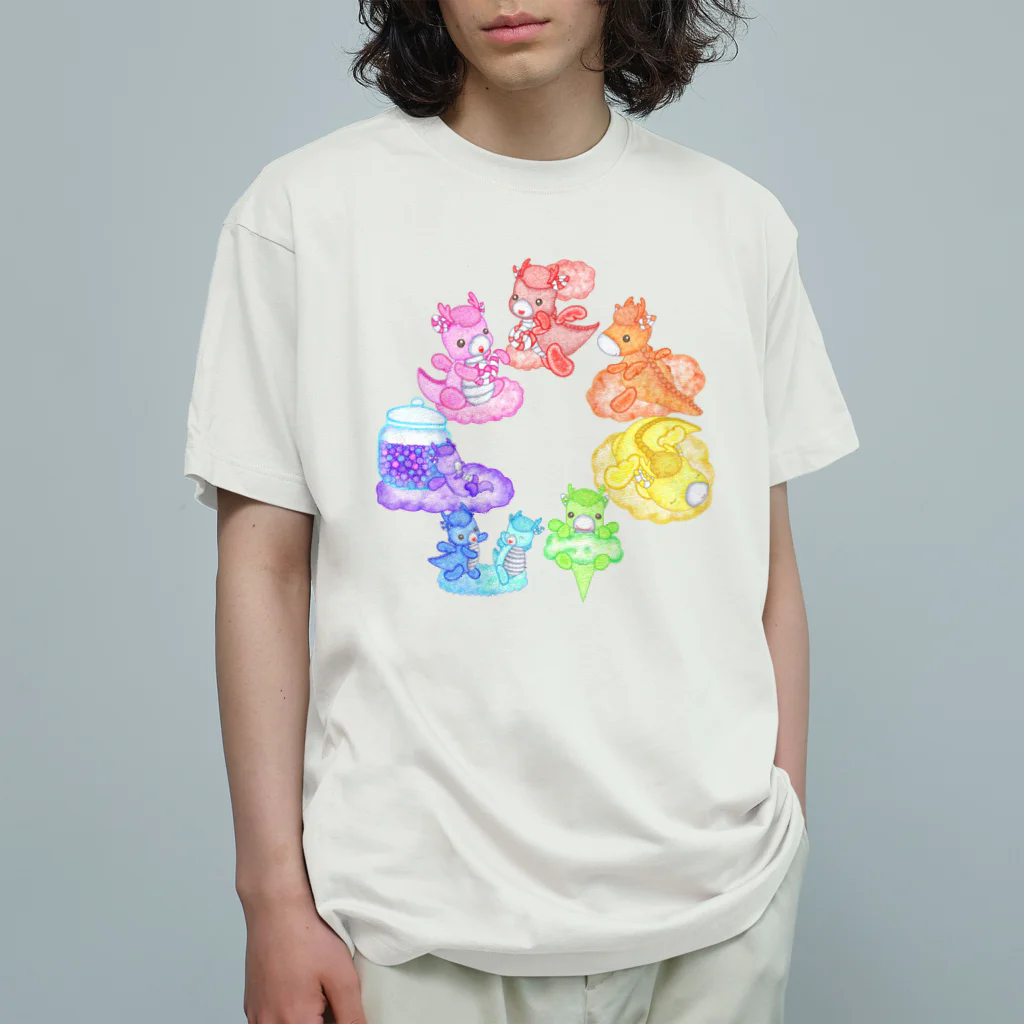 satoayaのアニマルカフェのキャンディードラゴン　虹色 Organic Cotton T-Shirt