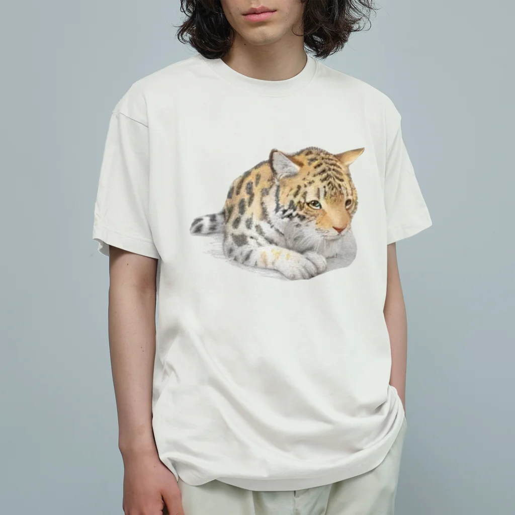 姫とすずり。の静かなかわいらしいヒョウ オーガニックコットンTシャツ