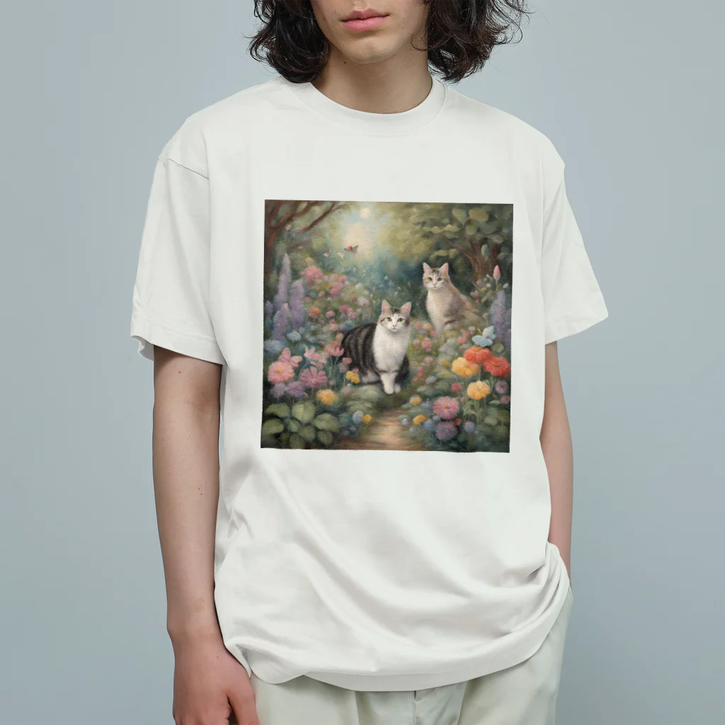 夜のねこの猫の楽園 オーガニックコットンTシャツ